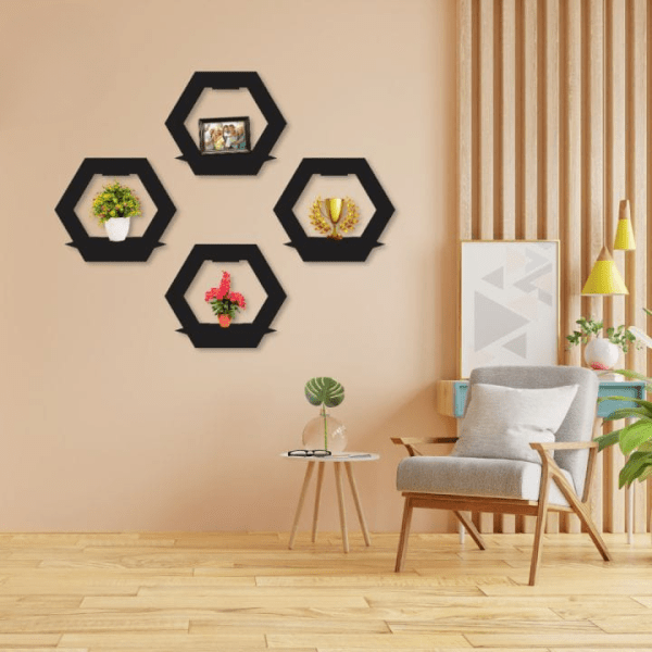 Hexagon Shape 3d Wooden Wall Shelf - Dezer Mart